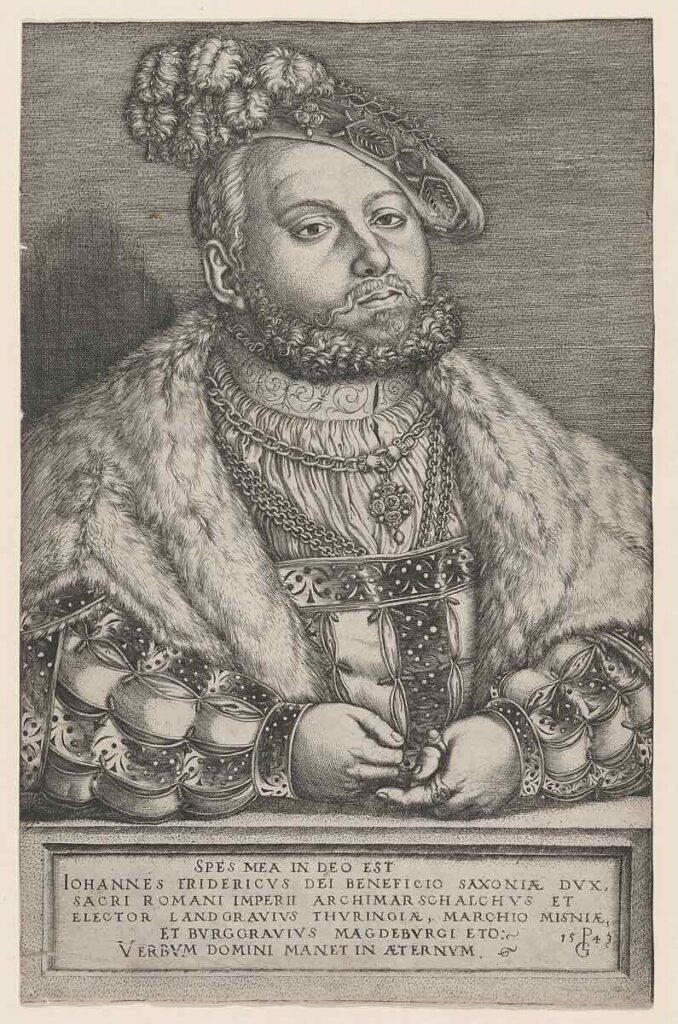 Johann Fredrik I av Sachsen (1503-1554). Gravyr av Georg Pencz (ca. 1500–1550).